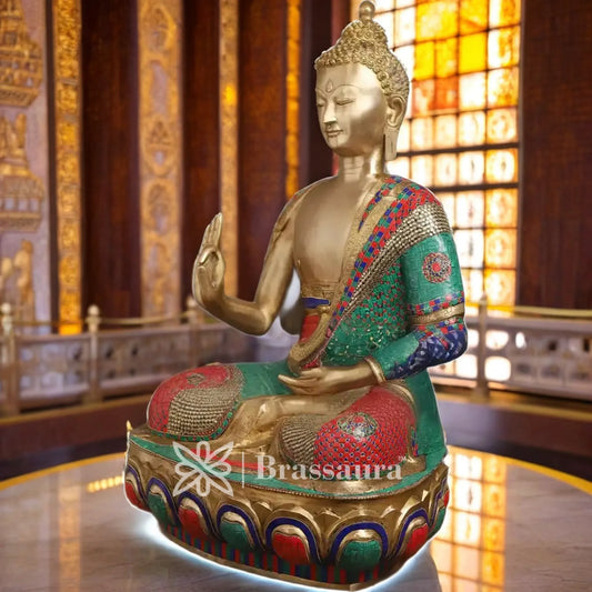Brass Gem Stone Work Standing Buddha Weight 41.56 Kg Height 34 Inch
