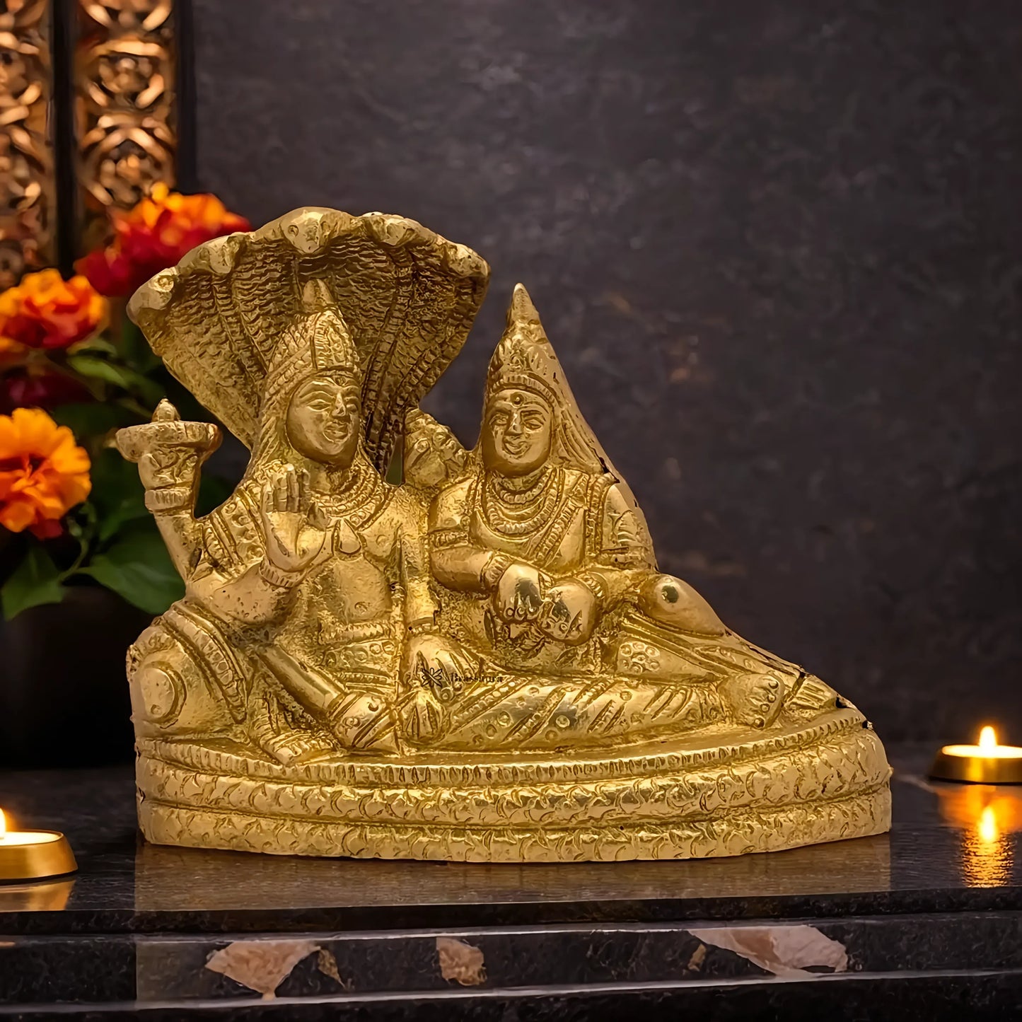 Brassaura™ Brass Vishnu Laxmi – Height 5.2 Inches & Weight 0.8 Kgs | Beautifully Crafted Idol Set for Pooja & Meditation