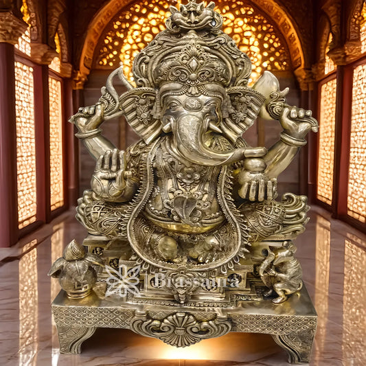 Brassaura™ Brass Jewellery Ganesha Idol for Home and Decor | Weight 60 Kgs | Height 33 Inches