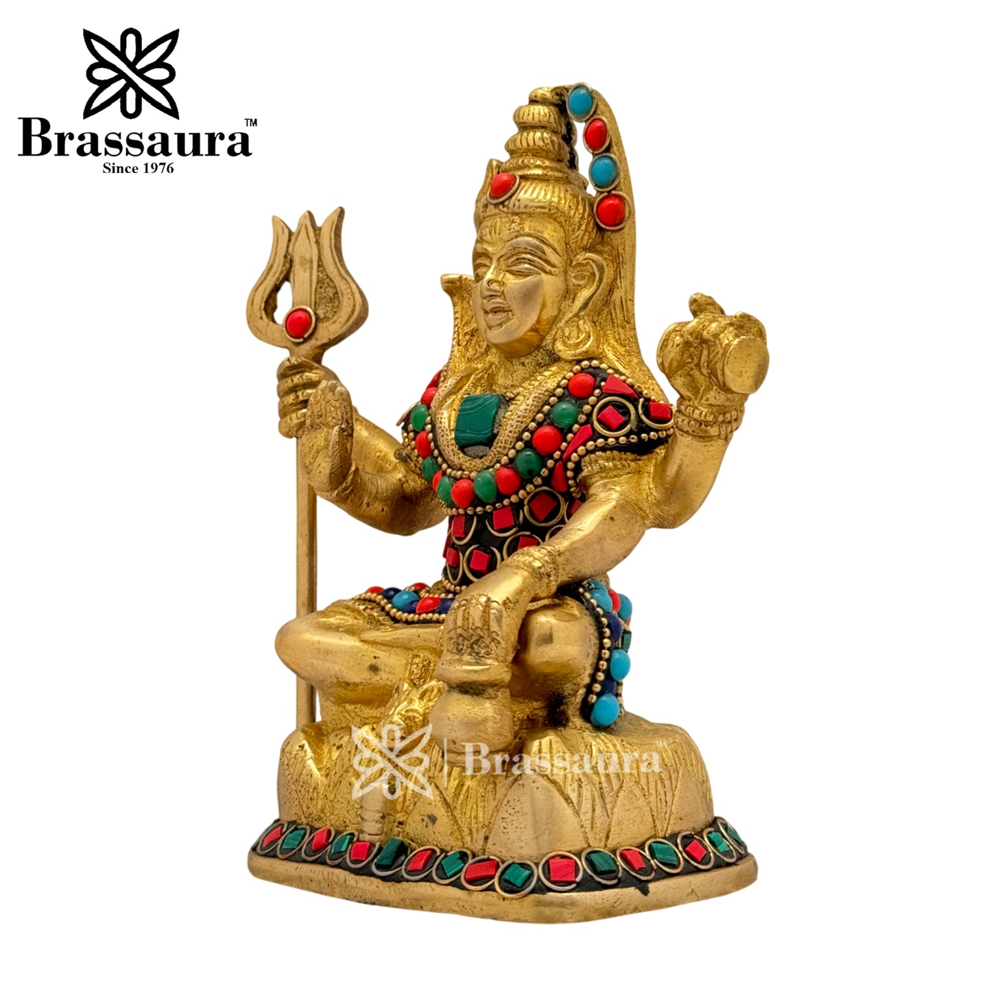 Brass Gem Stone Work Shiva Idol for Home and Decor Weight 1.1 Kg Height 14 cm