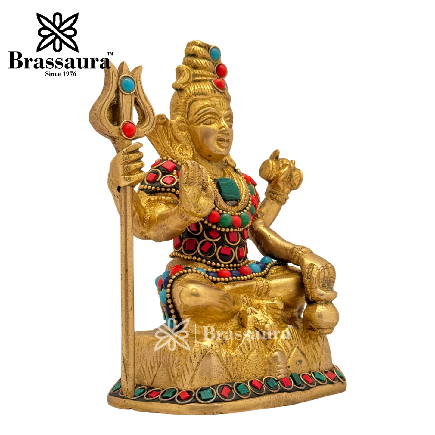 Brass Gem Stone Work Shiva Idol for Home and Decor Weight 1.1 Kg Height 14 cm