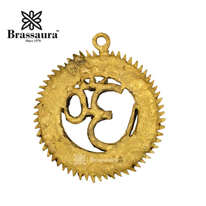 Brass Gem Stone Work Om with Gayatri Mantra Idol for Home and Decor Weight .3 Kg Height 15 cm