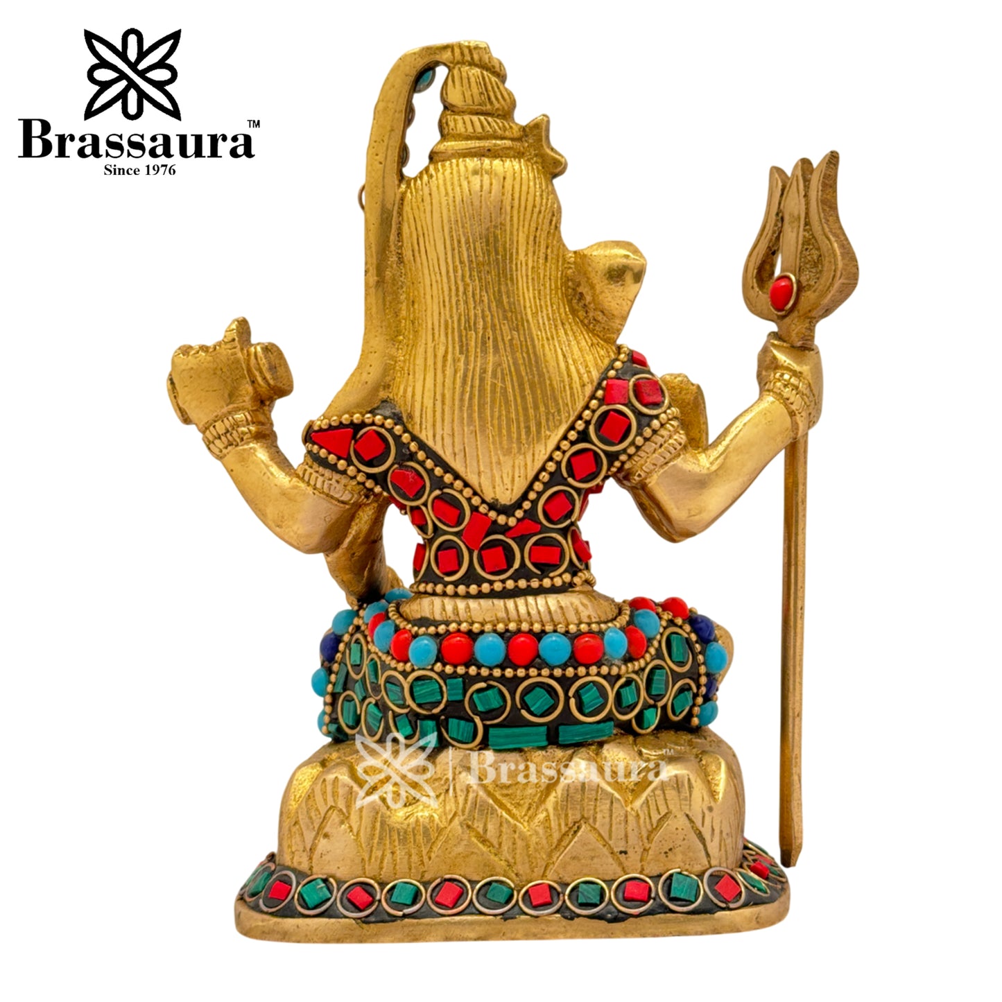 Brass Gem Stone Work Shiva Idol for Home and Decor Weight 1.1 Kg Height 14 cm