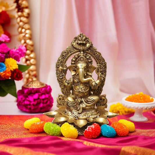 Brass Ring Ganesh Diya Statue Weight 12.5 Kg & Height 18 Inch