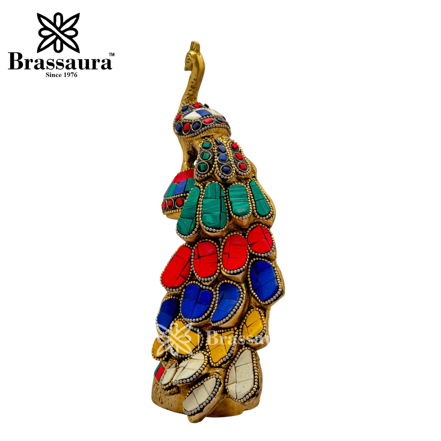 Brass Gem Stone Work Peacock Idol for Home and Decor Weight 1.7 Kg Height 22 cm