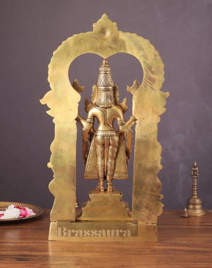 Brassaura™ Brass Superfine Tirupati Balaji Idol with Hanuman & Garuda Engravings – Height 22 Inches, 15 Kg | Temple & Home Decor