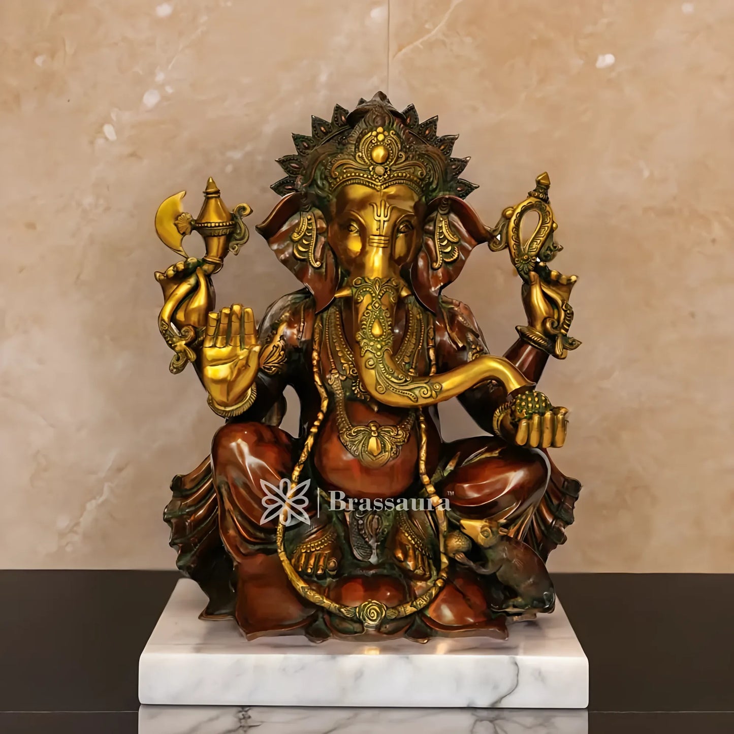 Brassaura™ Brass Ganesha Statue | Height 28 Inches & Weight 55 Kgs