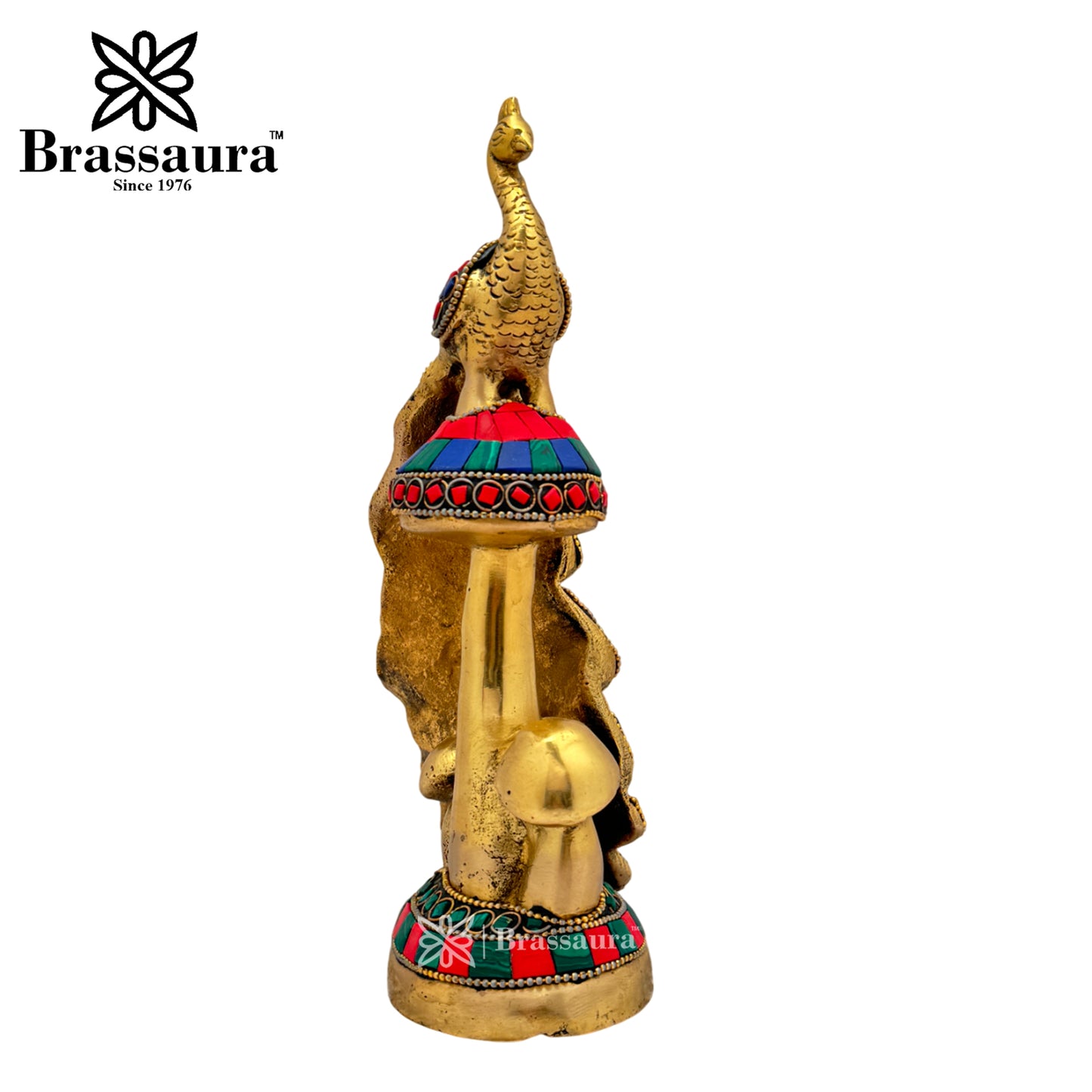 Brass Gem Stone Work Peacock Idol for Home and Decor Weight 1.7 Kg Height 22 cm