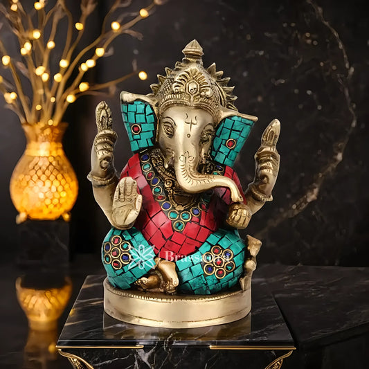 Brassaura™ Brass Ganesha Statue | Handcrafted Vinayaka Idol for Home & Décor | Height 5.5 Inches & Weight 1.3 Kgs