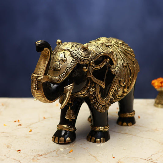 BRASS BLACK COLOUR ELEPHANT STATUE - 12 INCHES - ELEGANT HANDCRAFTED DÉCOR FOR HOME & OFFICE