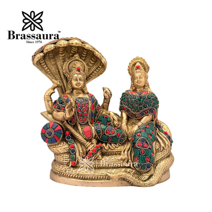 Brass Gem Stone Work Vishnu laxmi Idol for Home and Decor Weight 4.3 Kg Height 22 cm