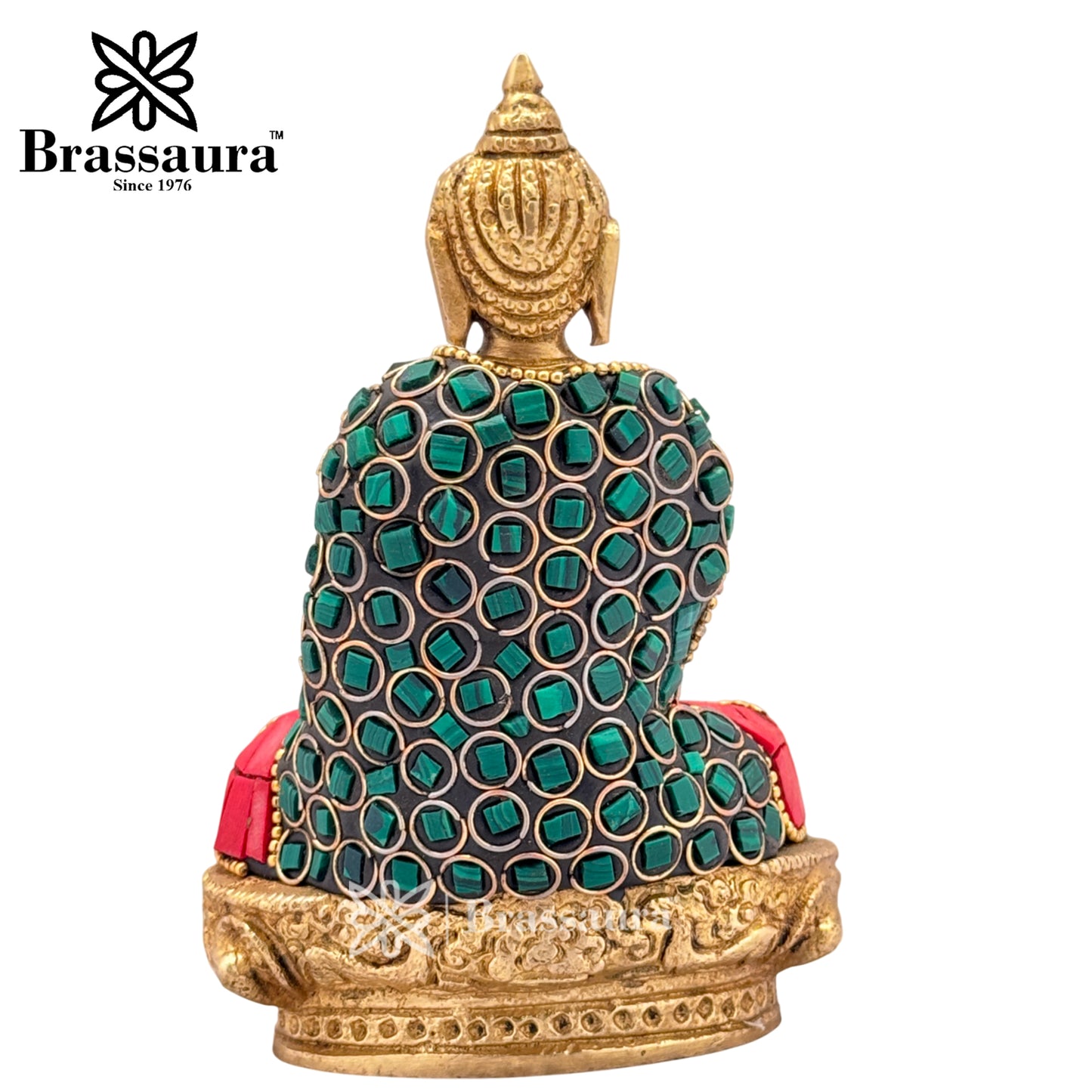 Brass Gem Stone Work Meditative Buddha Idol for Home and Decor Weight .7 Kg Height 12 cm