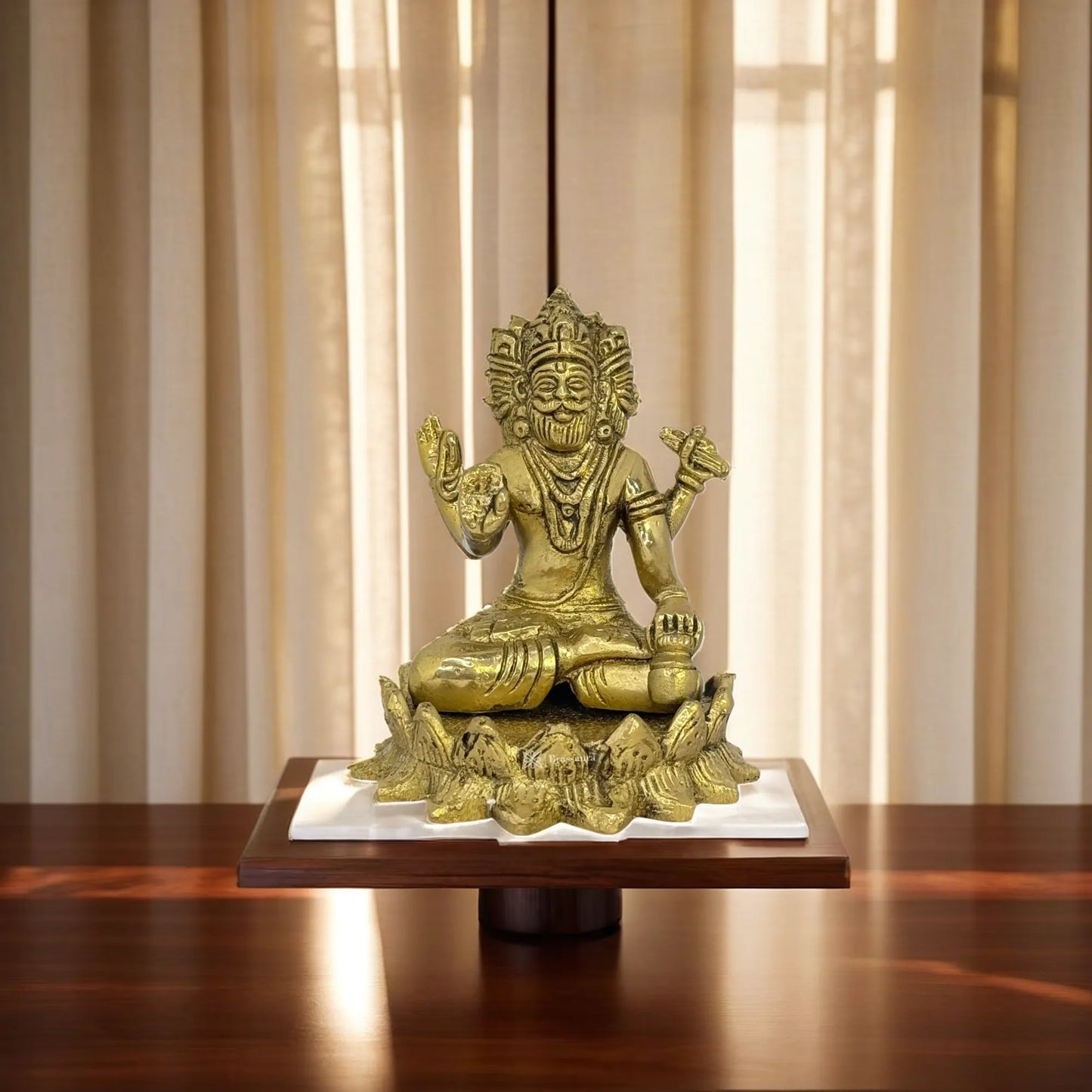 Brassaura™ Brass Brahma Dev Idol – Height 4.3 Inches & Weight 0.75 Kgs | Royal Ensemble for Temple & Home Décor