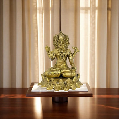 Brassaura™ Brass Brahma Dev Idol – Height 4.3 Inches & Weight 0.75 Kgs | Royal Ensemble for Temple & Home Décor