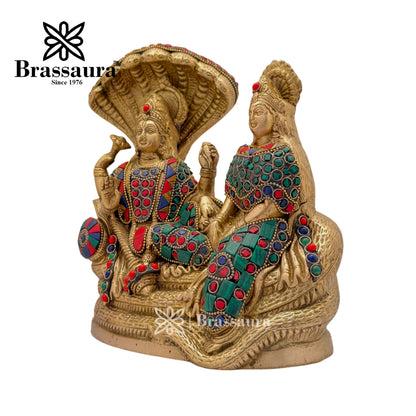 Brass Gem Stone Work Vishnu laxmi Idol for Home and Decor Weight 4.3 Kg Height 22 cm