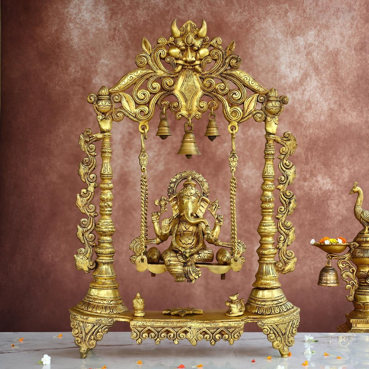 BRASS JHULA GANESH IDOL - 25.5 INCHES - DIVINE LORD GANESHA STATUE FOR HOME & TEMPLE