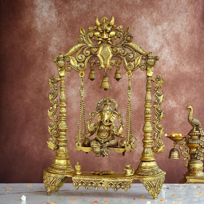 BRASS JHULA GANESH IDOL - 25.5 INCHES - DIVINE LORD GANESHA STATUE FOR HOME & TEMPLE