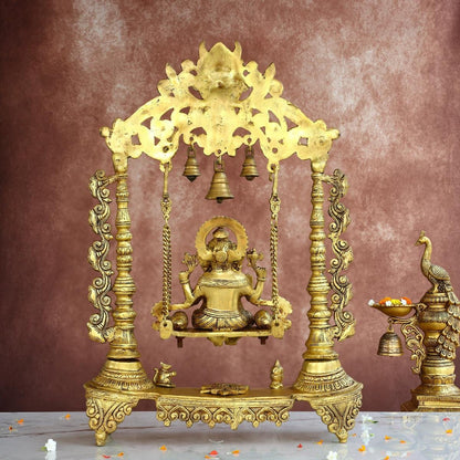 BRASS JHULA GANESH IDOL - 25.5 INCHES - DIVINE LORD GANESHA STATUE FOR HOME & TEMPLE