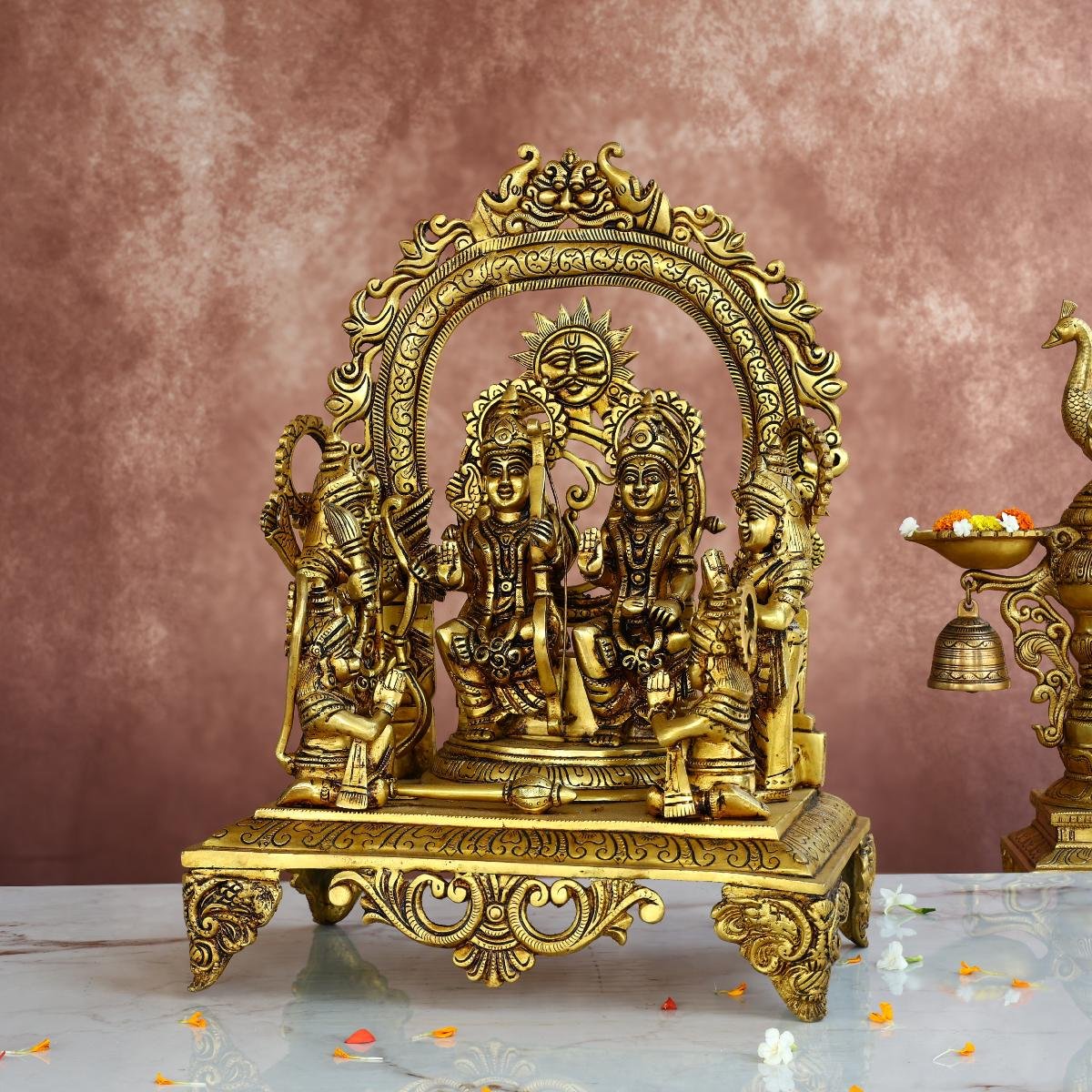 BRASS RAM DARBAR IDOL - 16 INCHES - DIVINE RAM PARIVAR STATUE FOR HOME & TEMPLE