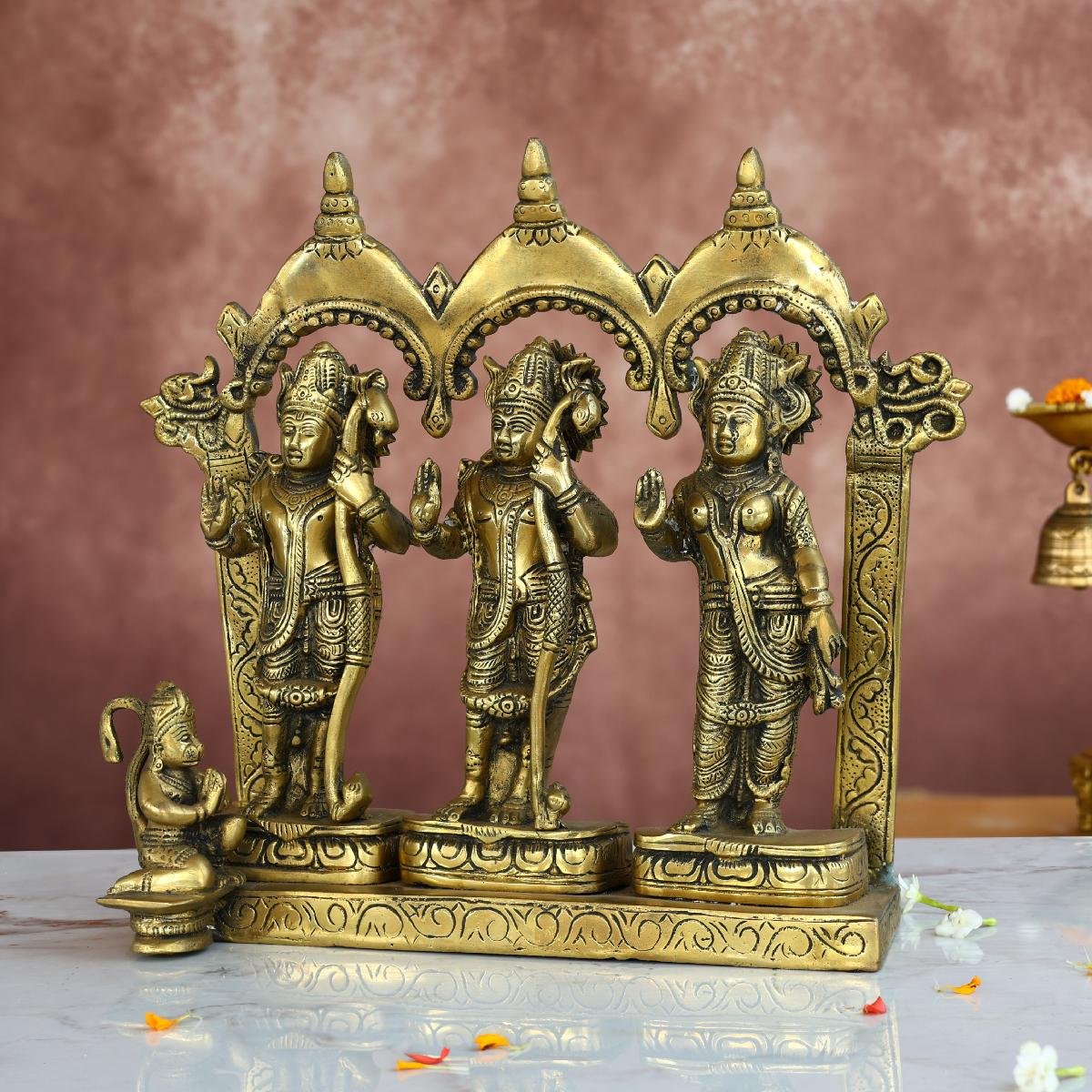 ANTIQUE BRASS RAM DARBAR IDOL - 11.5 INCHES - DIVINE RAM PARIVAR STATUE FOR HOME & TEMPLE