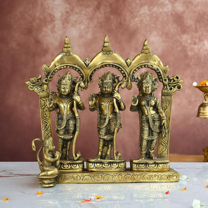 ANTIQUE BRASS RAM DARBAR IDOL - 11.5 INCHES - DIVINE RAM PARIVAR STATUE FOR HOME & TEMPLE