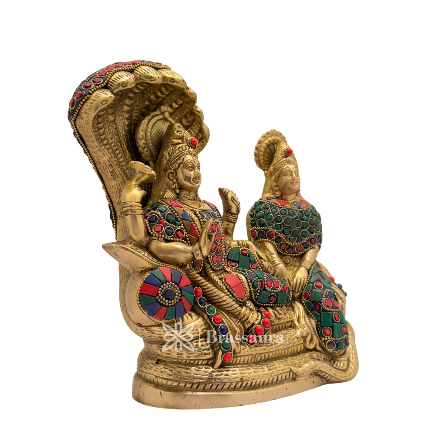 Brass Gem Stone Work Vishnu laxmi Idol for Home and Decor Weight 4.3 Kg Height 22 cm