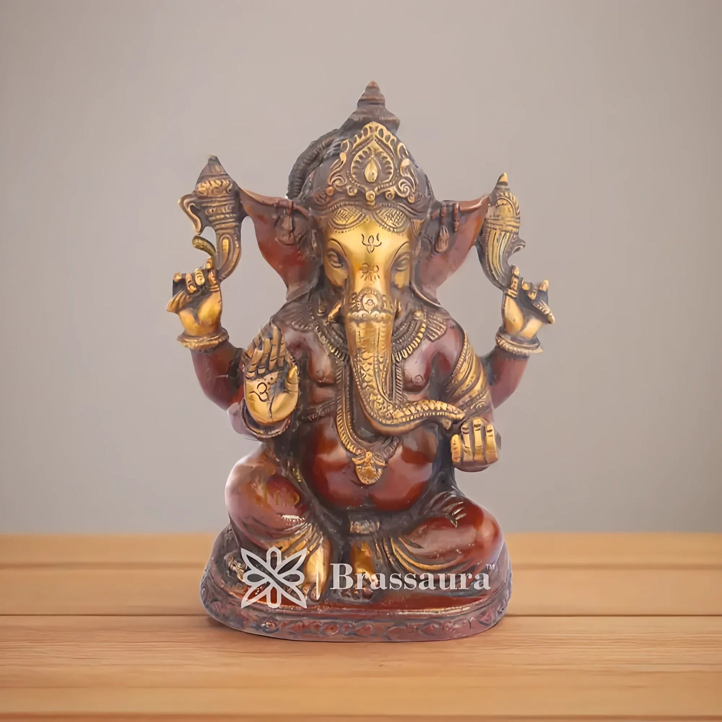 Brassaura™ Brass Ganesha Statue – “Bearer of Wisdom & Fortune” | Height 9 Inches & Weight 4.5 Kgs