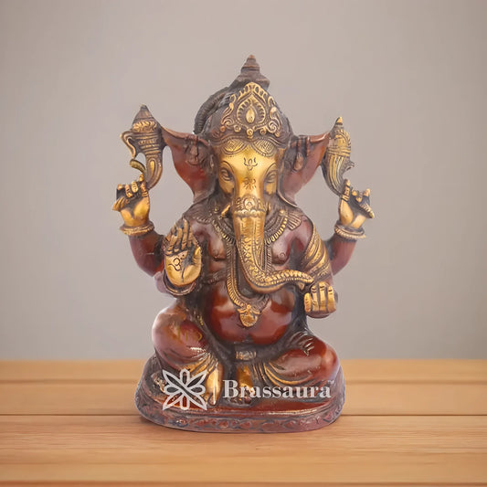 Brassaura™ Brass Ganesha Statue – “Bearer of Wisdom & Fortune” | Height 9 Inches & Weight 4.5 Kgs