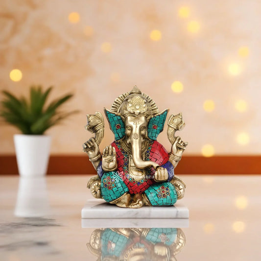 Brass Ganesha Statue For Home Decor And Gift Item Weight 1.8 Kg And Height 7 Inch