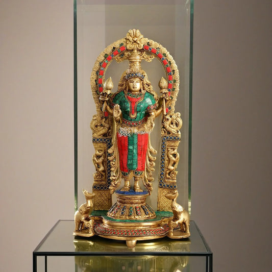 Brass Gem Stone Work Laxmi Mata for Home and Decor Height 10.5 Inches & Weight 6 Kgs