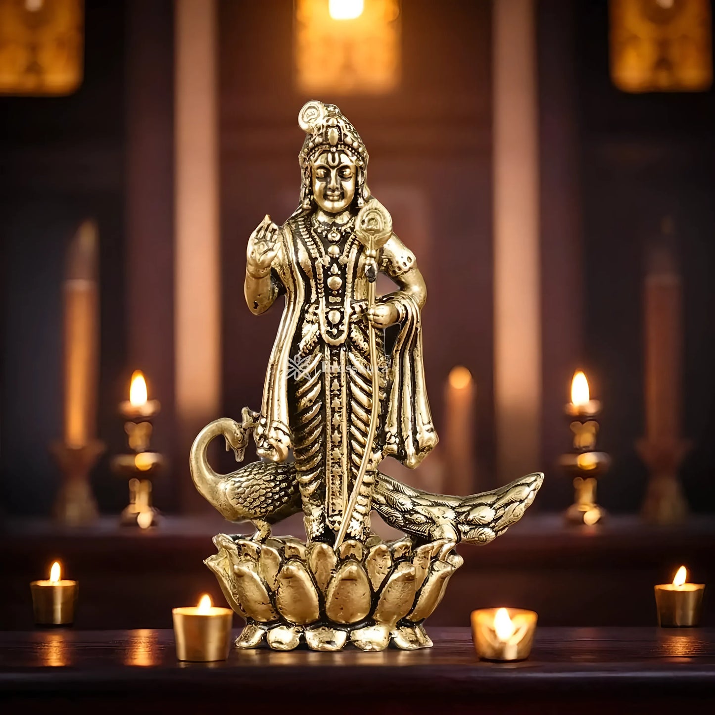 Brassaura™ Pure Brass Murugan Kartikeya Idol – 3 Inches Height, 72 Grams – Miniature Handcrafted Brass Statue