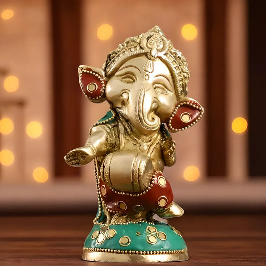 Brassaura™ Baby Dholak Lord Ganesha Idol | Brass Handcrafted | Height 5 Inches & Weight 1 Kg