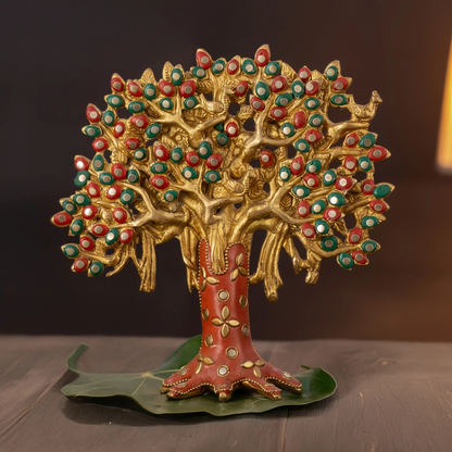 Brassaura® Brass Kalpavriksha Tree Showpiece for Home Decor | Height 7.5 Inches