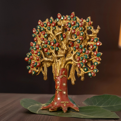 Brassaura® Brass Kalpavriksha Tree Showpiece for Home Decor | Height 7.5 Inches