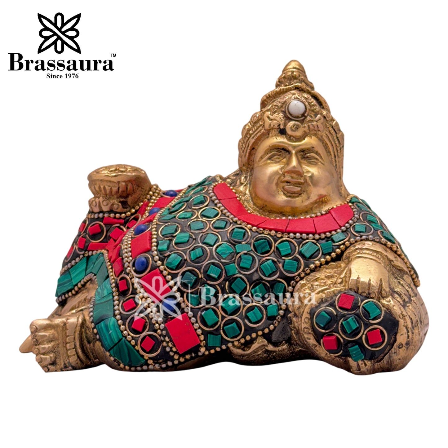 Gem Stone Work Kuber Idol for Home and Decor Weight 1.2 Kg Height 10 cm