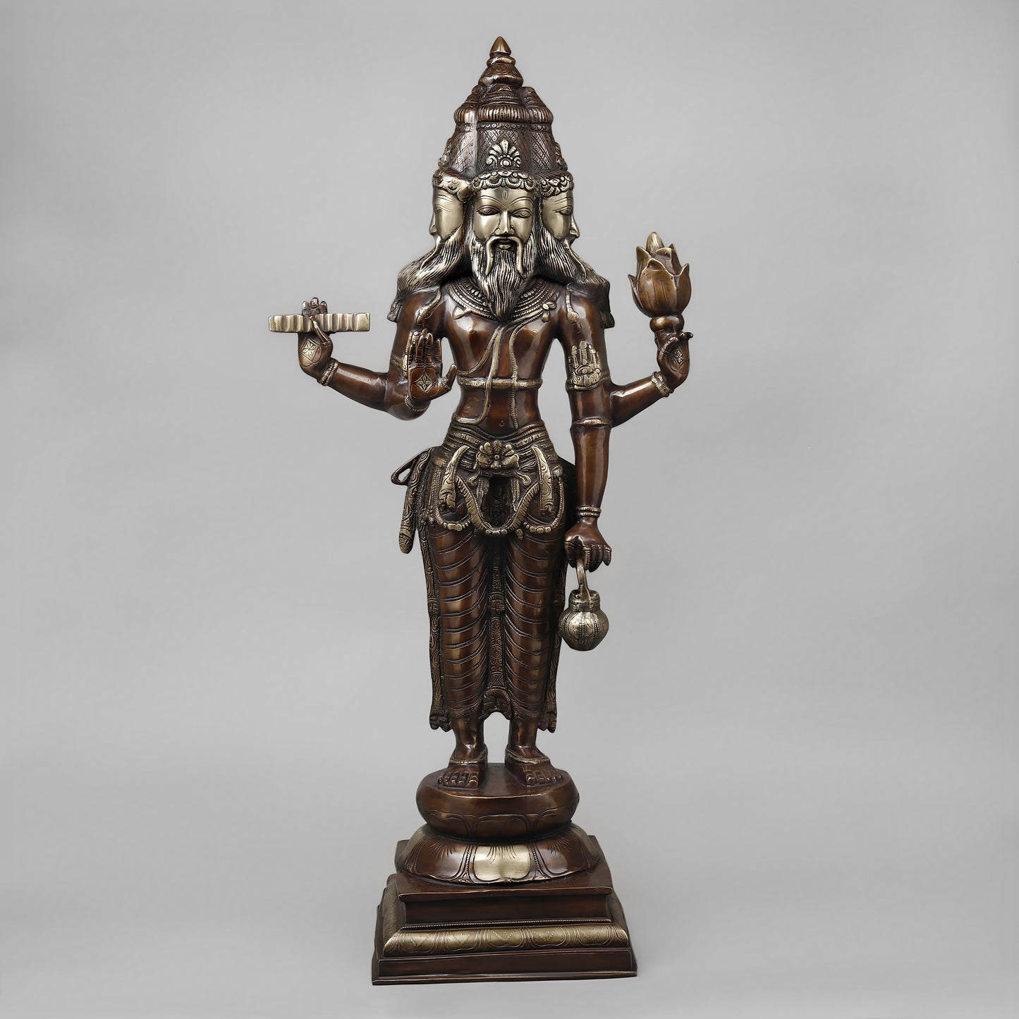 Brassaura™ Brass Brahma Dev Idol – Height 39 Inches & Weight 29.45 Kgs | Elegant Brass Deity Idol for Spiritual Ambience