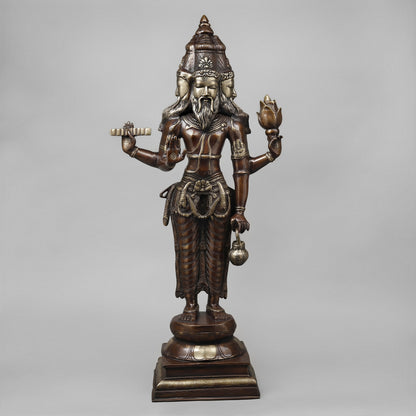 Brassaura™ Brass Brahma Dev Idol – Height 39 Inches & Weight 29.45 Kgs | Elegant Brass Deity Idol for Spiritual Ambience