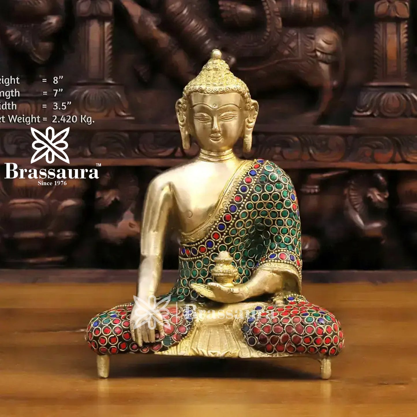 Brass Buddha For Home And Décor Weight 2.42 kg Height 8 Inch