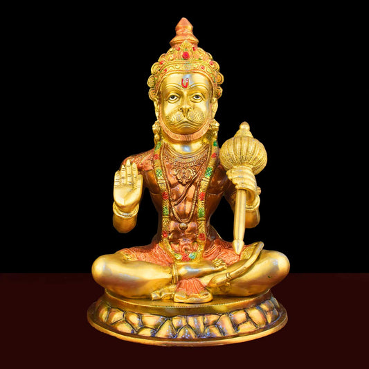 Brassaura® Brass Hanuman Statue | Height 15 Inches | Blessing Bajrangbali Idol for Home & Mandir