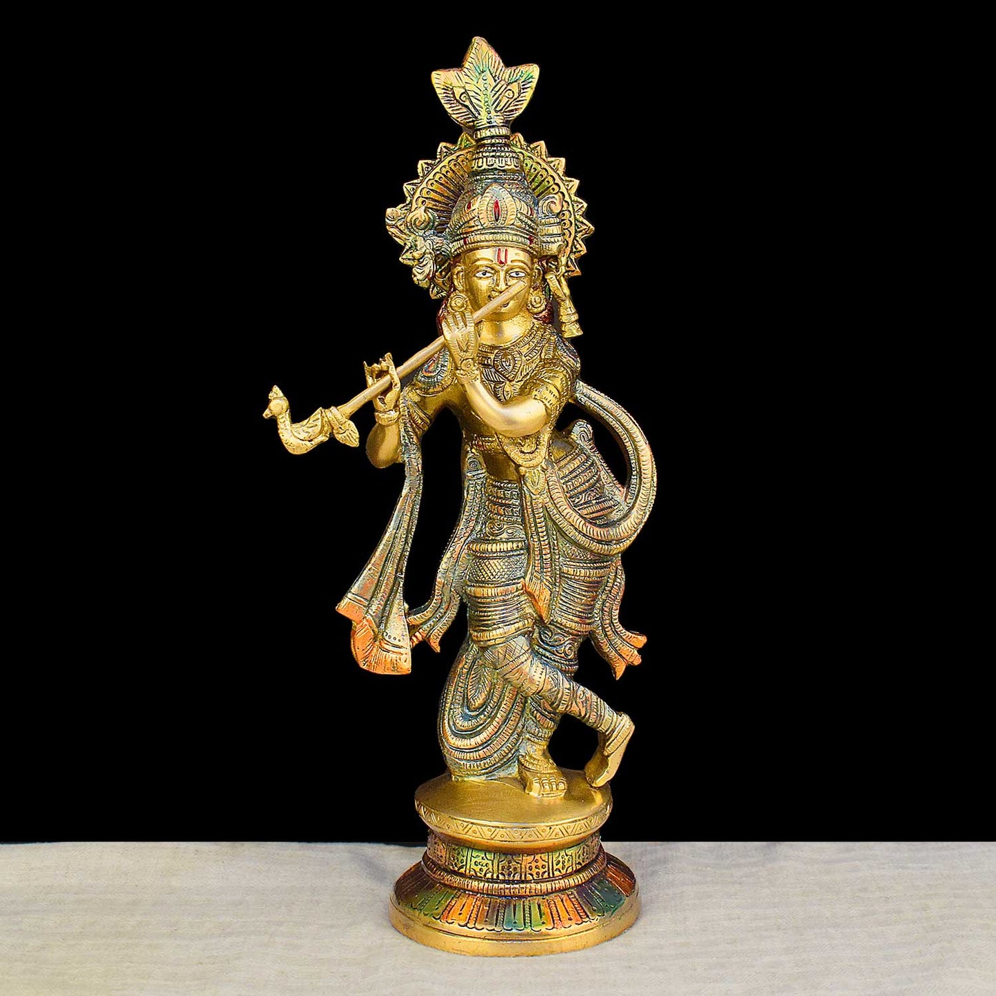 Brassaura® Brass Large Krishna God Statue | Height 15 Inches