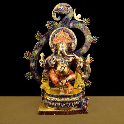 Brassaura® Dancing Lord Ganesha Brass Idol | Pure Brass | Height 16.5 Inches