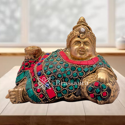 Gem Stone Work Kuber Idol for Home and Decor Weight 1.2 Kg Height 10 cm