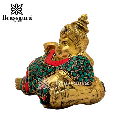 Gem Stone Work Kuber Idol for Home and Decor Weight 1.2 Kg Height 10 cm