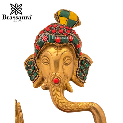 Brass Beautiful Gem Stone Work Ganesha Idol for Home and Decor Weight 1.2 Kg Height 18 cm