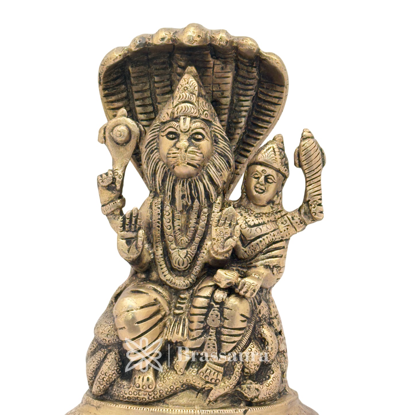 Brass Black Patina Work Narshimha laxmi and sheshnaag Idol for Home and Decor Weight 2 Kg Height 18 cm