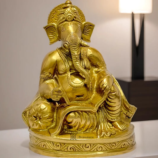 Brassaura™ Brass Ganesha Statue – Height 6.7 inches & Weight 1.74 kgs | Ganpati Murti for Home & Pooja Room