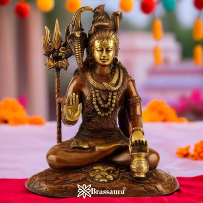 Brassaura™ Handcrafted Brass Shiva Idol – Height 10 Inches & Weight 4.3 Kgs | Devotional Sculpture