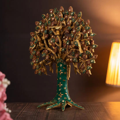Brassaura® Brass Kalpavriksha Tree Showpiece for Home Decor | Height 12 Inches