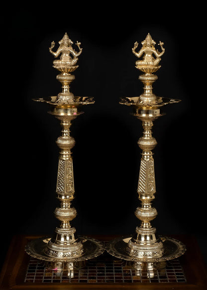 Brass Laxmi Ganesh Nilavalakku deepam Weight 10.5 Kg And Height 24 Inch