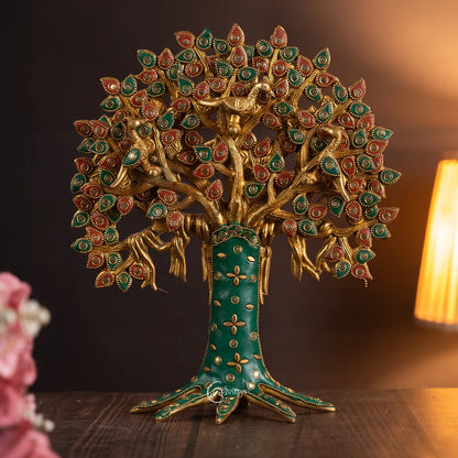 Brassaura® Brass Kalpavriksha Tree Showpiece for Home Decor | Height 12 Inches